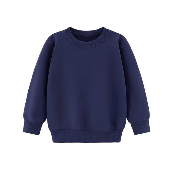 Gpaecead Kids Crew Neck Long Sleeve Pullover Lightweight Sweatshirt Solid Color Casual Base Layer Top For Fall Winter Navy