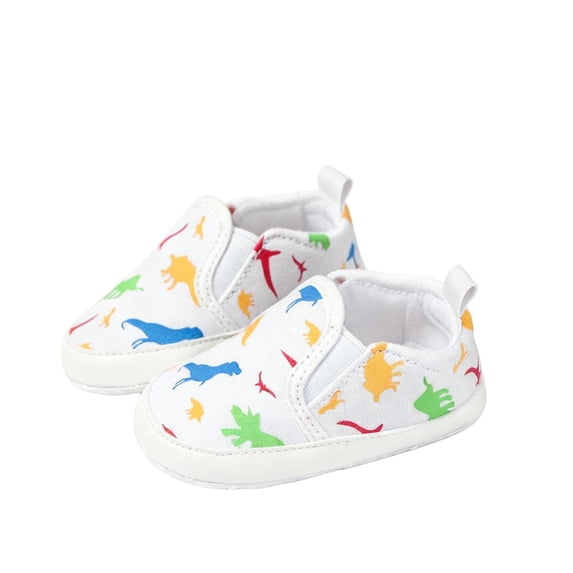 Gpaecead Kids Dinosaur Print Walking Shoes Breathable Soft Sole Lightweight Outdoor Canvas Casual Sneakers For Boys, White