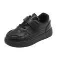 thumbnail image 1 of Gpaecead Kids Flat Sports Shoes Hook And Loop Faux Leather Breathable Soft Sole Outdoor Casual Sneakers For Boys Girls School, B-Black, 1 of 6