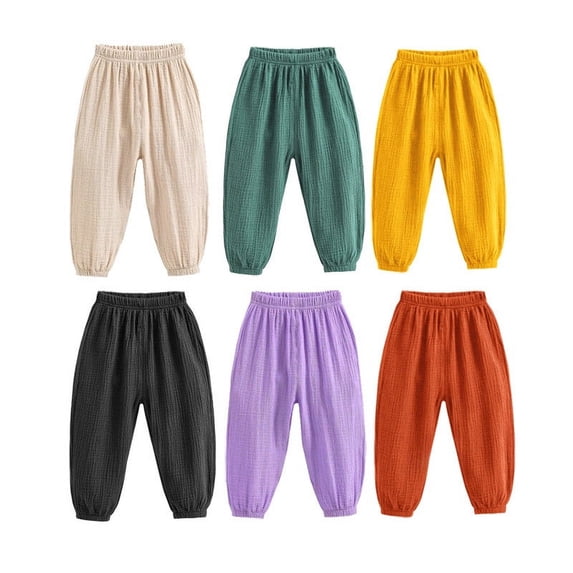Gpaecead Kids Girls Boys Casual Cotton Pants Loose Casual Solid Color Cuffed Pants 1-7Y Brown