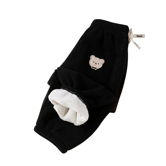 Gpaecead Kids Girls Boys Fleece Lined Corduroy Pants Toddler Fashion Cute Warm Trousers Sweatpants 1-10 Years Black
