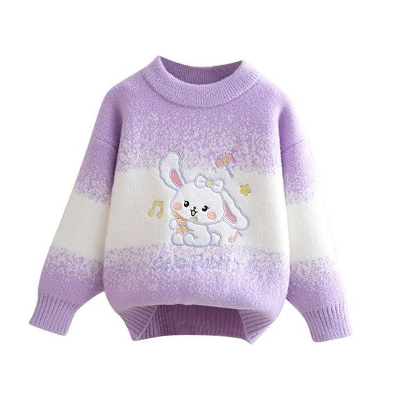 Gpaecead Kids Girls Boys Pattern Round Neck Long Sleeve Sweater Casual Knitted Pullovers Tops 2-12 Years Purple