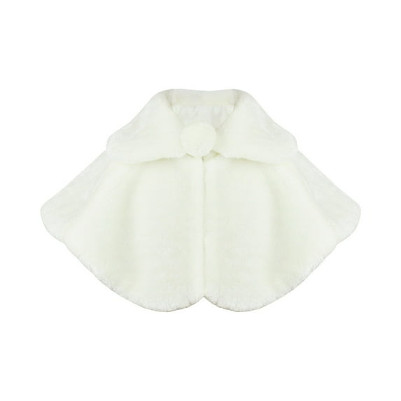 Gpaecead Kids Girls Faux Fur Princess Shawl Wraps Girls Coat Jacket Flower Cape Wedding Party Dress White