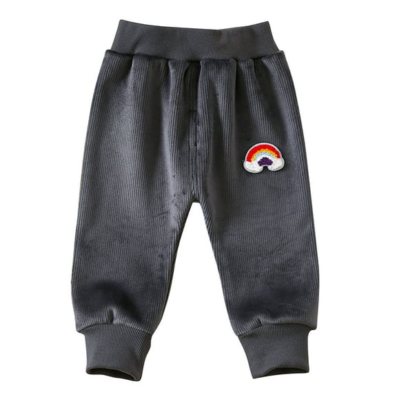 Gpaecead Kids Girls Fleece Lined Sweatpants Toddler Fashion Cute Print Pants Warm Trousers Pants Sweatpants 0-4 Years Dark Gray