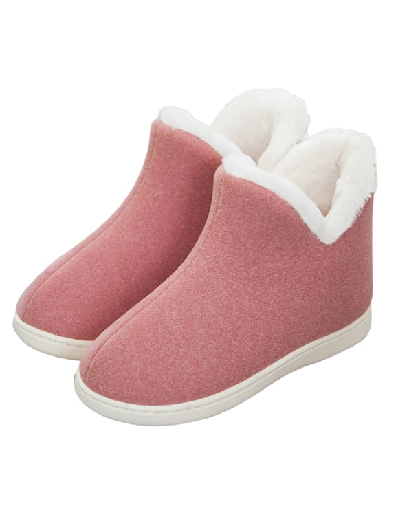 Kids High Top Felt Bootie Slippers Warm Faux Shearling Lined House Shoes With Non Slip Sole For Winter Home Office Pink
