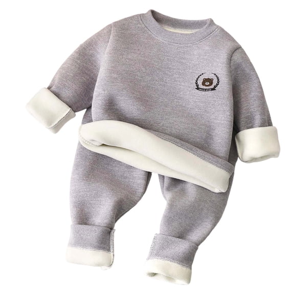 Gpaecead Kids Long Sleeve 2 Piece Set Fleece Lined Thermal Underwear Set Crew Neck Top And Pants Winter Homewear Gray