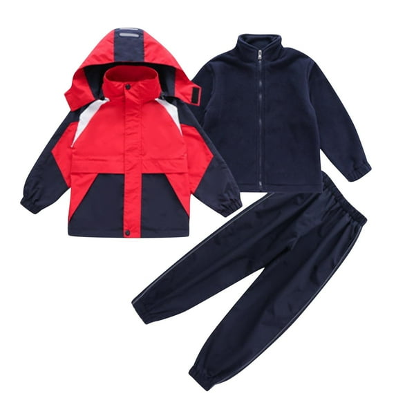 Gpaecead Kids Ski Suit Snowsuit Three Piece Set Boys Girls Snowboard Suit Ski Jumpsuits Coveralls Waterproof Windproof Red