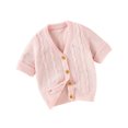 thumbnail image 1 of Gpaecead Kids Solid Color Cardigan Sweater Boys Girls Long Sleeves V-Neck Knitted Tops Cardigan Hot Pink, 1 of 3