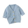 thumbnail image 1 of Gpaecead Kids Solid Color Cardigan Sweater Boys Girls Long Sleeves V-Neck Knitted Tops Cardigan Light Blue, 1 of 3