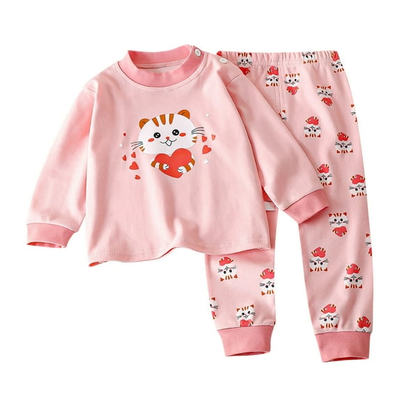 Gpaecead Kids Toddler Boys Girls Baby Lounge Set Long Sleeve Crewneck Top Pant Set Casual Printed Tops Long Pants Sets Pink 02
