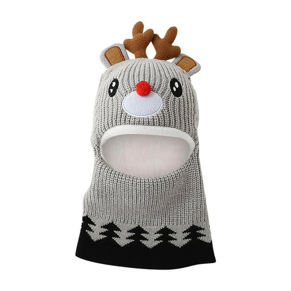 Gpaecead Kids Winter Plush Christmas Mask Hat Warm Knit Thick Ski Cute Protector Head Cap For Girls Boys Gray