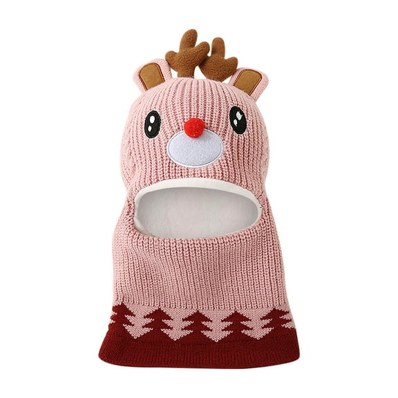 Gpaecead Kids Winter Plush Christmas Mask Hat Warm Knit Thick Ski Cute Protector Head Cap For Girls Boys Pink