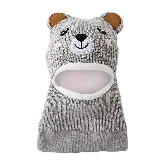 Gpaecead Kids Winter Plush Mask Hat Warm Knit Thick Ski Cute Protector Head Cap For Girls Boys Gray