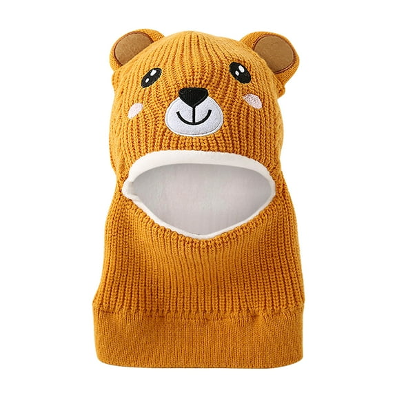 Gpaecead Kids Winter Plush Mask Hat Warm Knit Thick Ski Cute Protector Head Cap For Girls Boys Yellow