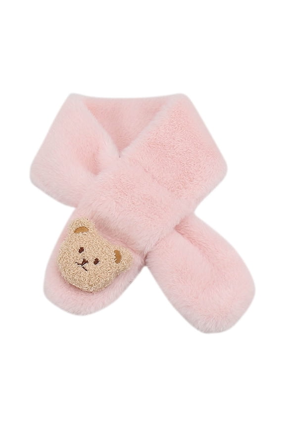 Kids Winter Scarf Cross Tie Collar Fluffy Fur Plush Shawl Wrap Neck Warmer For Toddler Girls Boys Pink