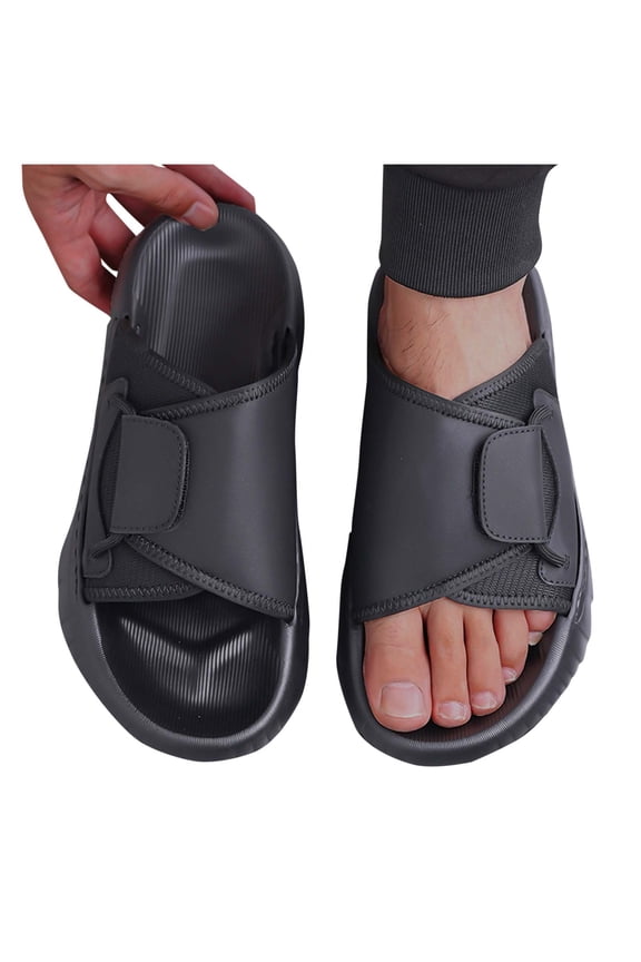 Men Adjustable Strap Platform Slides Soft Sole Breathable Sport Style Casual Sandals Indoor Outdoor For Spring Summer, Black