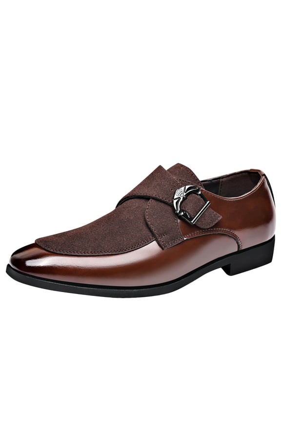 Men British Paneled Monk Strap Dress Shoes Adjustable Buckle Breathable Slip On Soft Sole Comfortable Office Casual Flats For Work, Brown