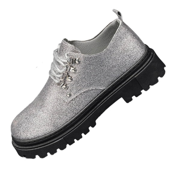 Gpaecead Men British Style Lace Up Casual Shoes Low Top Round Toe Trendy Versatile Faux Leather Youth Flats, Silver