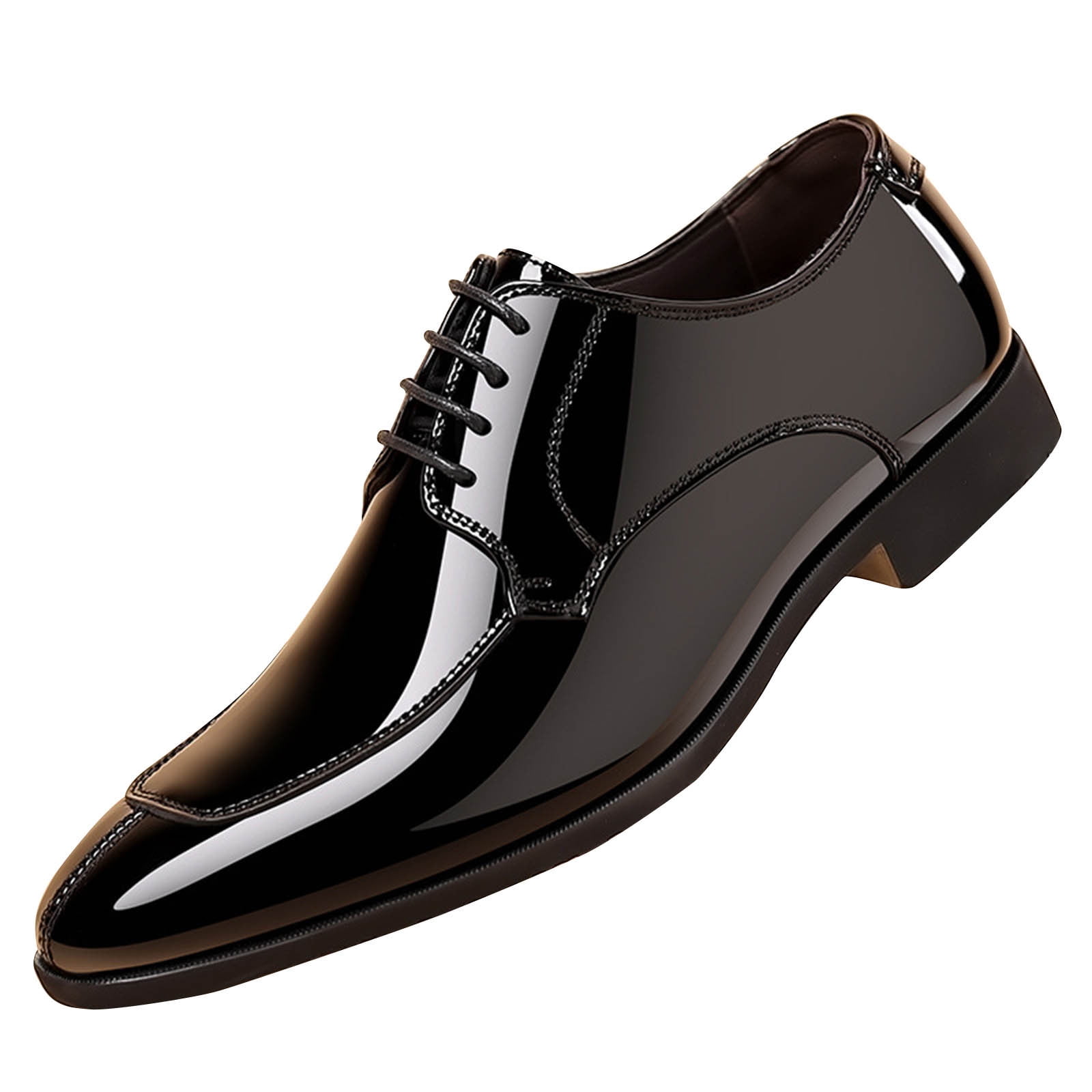 mens dress shoes with leather soles Gpaecead Men Business Derby Patent Slip On Breathable Soft Sole Comfortable Office Casual Flats For Business Formal, Black Market