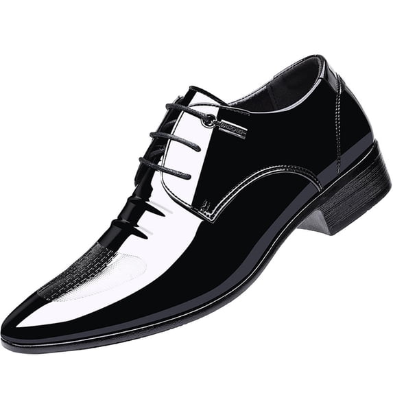 Gpaecead Men Business Dress Shoes Glossy Patent Leather Lace Up Breathable Soft Sole Comfortable Office Flats, Black