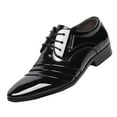 thumbnail image 1 of Gpaecead Men Business Dress Shoes Lace Up Pointed Toe Breathable Soft Sole Patent Leather Comfortable Flats For Wedding & Office, Black, 1 of 5