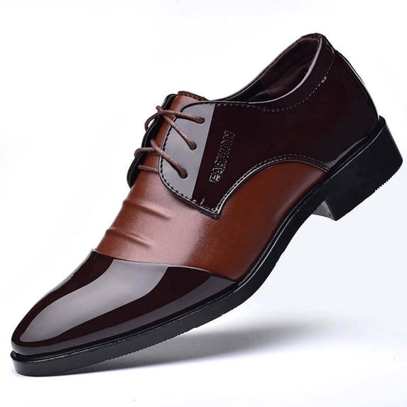 Gpaecead Men Business Paneled Dress Shoes Lace Up Breathable Comfortable Soft Sole Faux Leather Casual Office Flats For Work, Brown
