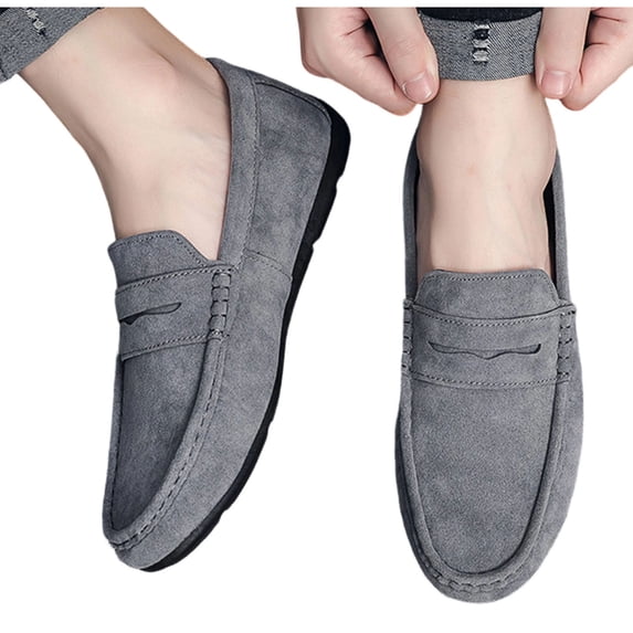 Gpaecead Men Driving Loafers Non Slip Slip On Soft Sole Retro Faux Suede Comfortable Spring Summer Casual Flats, Gray