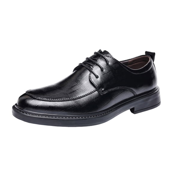 Gpaecead Men Embossed Business Formal Dress Shoes Solid Color Faux Leather Soft Sole Anti Slip Office Casual Flats For Work, Black