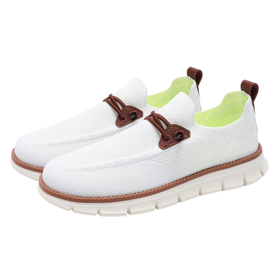Gpaecead Men Hollow Lace Up Loafers Mesh Breathable Soft Sole Slip On Casual Lightweight Shoes For Daily Walk, White