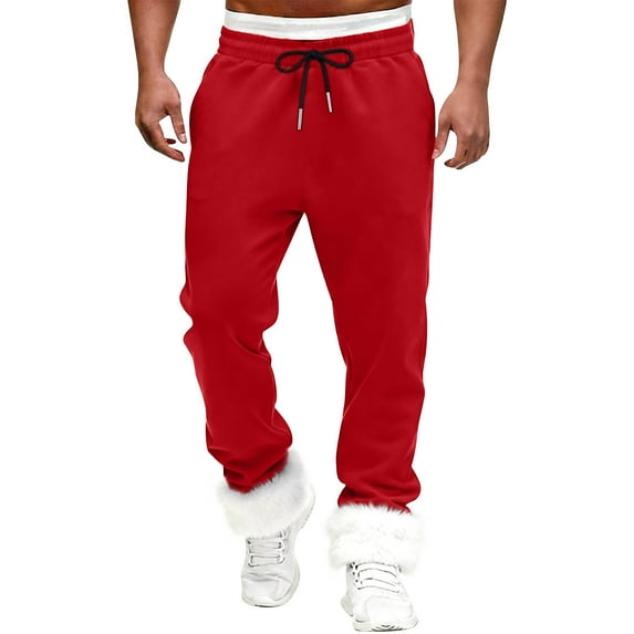 Gpaecead Men's Fleece Lined Joggers - Thermal Plush Sweatpants With Adjustable Drawstring Waist Red