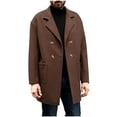 thumbnail image 1 of Gpaecead Men's Solid Color Pea Coat Long Overcoat - Notch Lapel Button Front Pocket Classic Coat Brown, 1 of 9