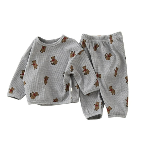 Gpaecead Newborn Baby Boy Girl Outfits Unisex Solid Waffle Crewneck Tops Pants Set Infant Fall Winter Clothes Gray