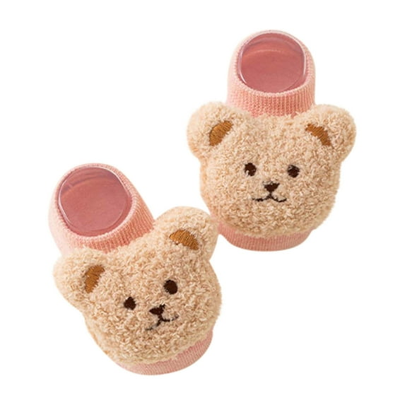 Gpaecead Newborn Baby Socks With Grips Crew Socks Plush Thick Walking Cute Floor Socks For Boys And Girls Pink