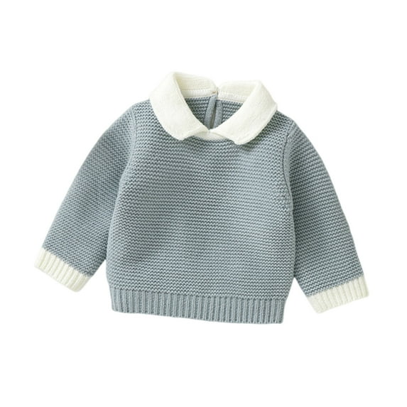 Gpaecead Newborn Baby Solid Color Collared Sweater Boys Girls Long Sleeve Lapel Keep Warm Knitted Tops Blue