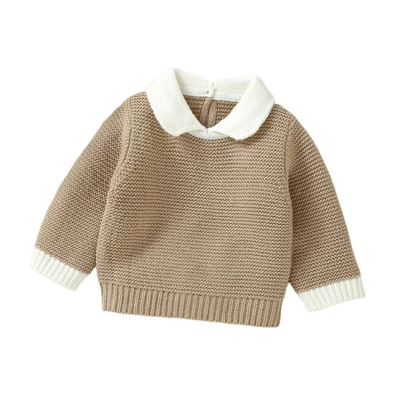 Gpaecead Newborn Baby Solid Color Collared Sweater Boys Girls Long Sleeve Lapel Keep Warm Knitted Tops Khaki
