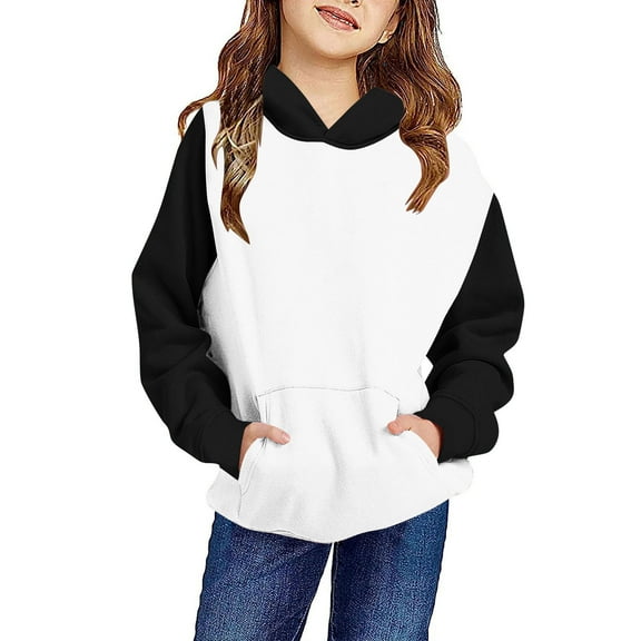 Gpaecead Oversized Hooded Sweatshirt Kids Color Block Long Sleeve Pullover Tops 4-14 Years For Girls And Boys Black