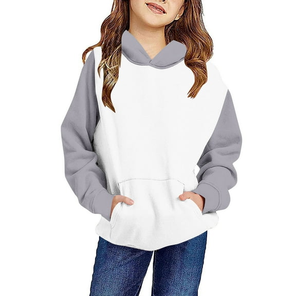Gpaecead Oversized Hooded Sweatshirt Kids Color Block Long Sleeve Pullover Tops 4-14 Years For Girls And Boys Gray