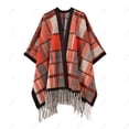 thumbnail image 1 of Gpaecead Plus Size Faux Mink Knit Cape - Plaid Pattern Long Sleeve Shawl With Qipao Style Fringe Red, 1 of 3