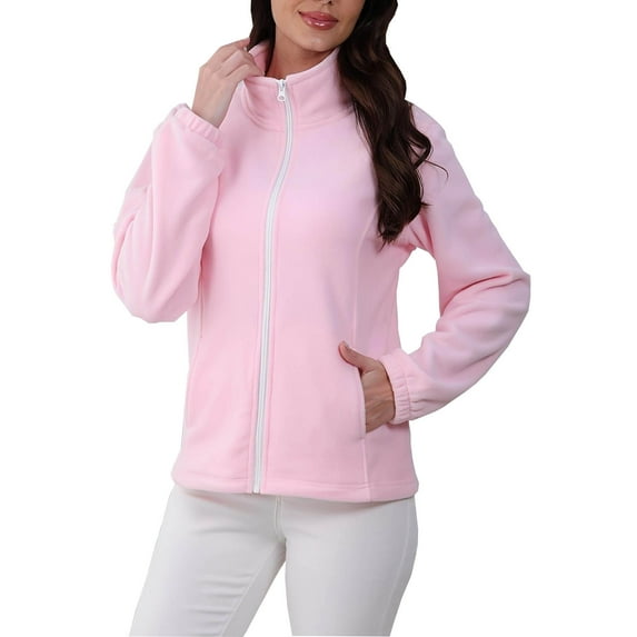Gpaecead Polar Fleece Coat Ladies' Casual Colored Full Zip Long Sleeved Fleece Jacket Pink