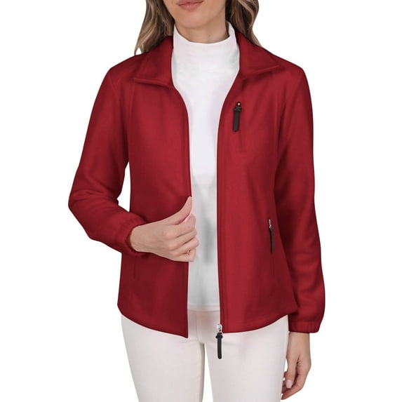 Gpaecead Polar Fleece Coat Ladies' Casual Colored Full Zip Multi Pocket Long Sleeved Fleece Jacket Red