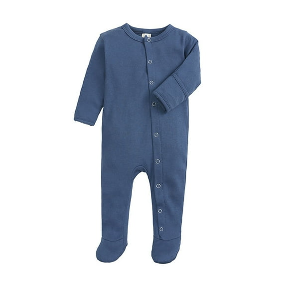 Gpaecead Solid Color Baby Clothes For Boys And Girls Infant Footie Pajama Footed Sleep Cotton Pajamas Long Sleeve Jumpsuit Blue