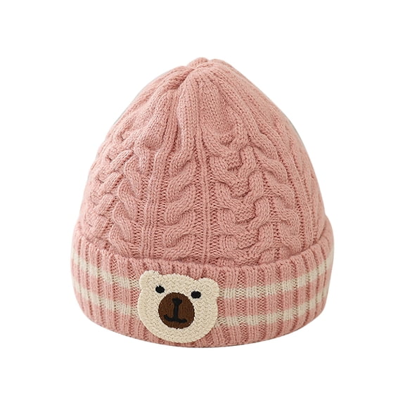 Gpaecead Solid Ribbed Beanie Hat For Kids Winter Plush Hat Warm Knit Thick Ski Hat For Girls Boys Pink