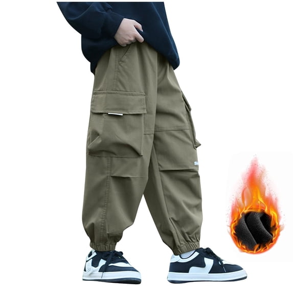 Gpaecead Spring Regular Kid's Boys Cargo Pants Wide Leg Pants Casual Straight Leg Pants Sports Pants 4-13 Years Olive Green