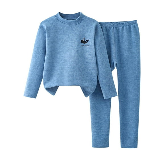 Gpaecead Thermal Underwear For Kids Toddler Baby Thick Fleece Sleepwear Home Clothes Two-Piece Set Blue