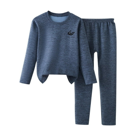 Gpaecead Thermal Underwear For Kids Toddler Baby Thick Fleece Sleepwear Home Clothes Two-Piece Set Dark Blue