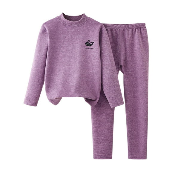 Gpaecead Thermal Underwear For Kids Toddler Baby Thick Fleece Sleepwear Home Clothes Two-Piece Set Purple