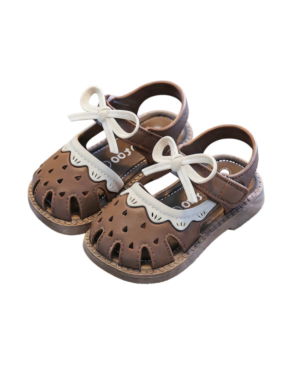 Toddler Baby Girl Sandals First Walkers Soft Non-Slip Sole Summer Beach Shoes Retro Woven Breathable Infant Sandals with Bow Brown
