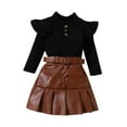 thumbnail image 1 of Gpaecead Toddler Baby Girl Skirts Outfit Kids Ribbed Knit Tops Pleated Leather Mini Skirt With Belt 3Pcs Spring Fall Clothes Black, 1 of 4