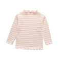 thumbnail image 1 of Gpaecead Toddler Baby Girls Long Sleeve Striped T Shirt Undershirt Casual Lettuce Trim Ribbed Knit Pullover Blouse Top Pink, 1 of 8