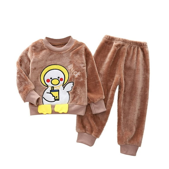 Gpaecead Toddler Boys And Girls Clothes Winter Warm Print Fleece Long Sleeve Sweatshirt Long Pants Set Two-Piece Set Khaki